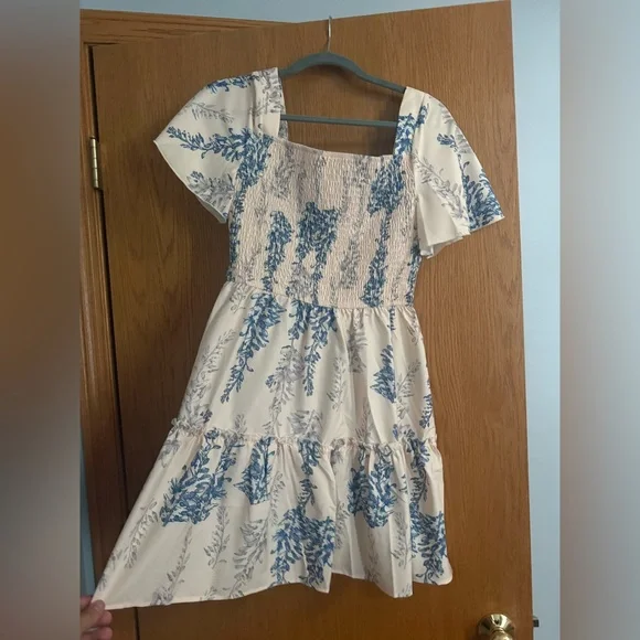 SHEIN Smocked Dress with Blue Floral Design - Picture 2 of 7